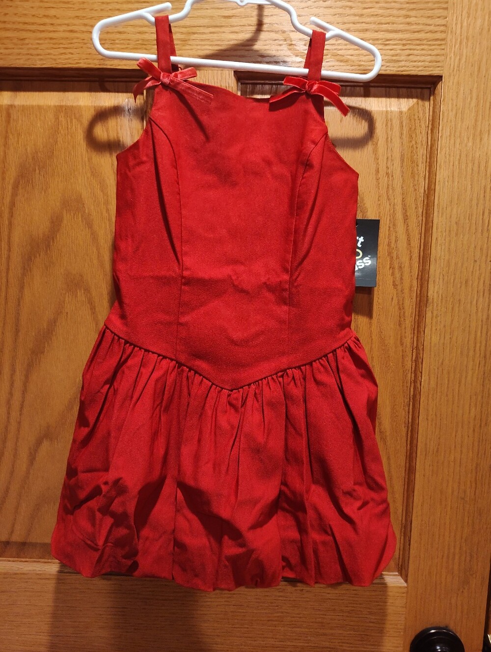 Art Class Red Girls' Party Dress with Bow Straps, Drop Waist, Bubble Hem